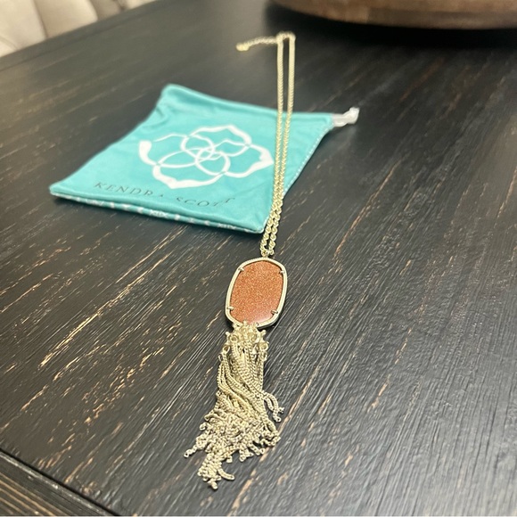 Kendra Scott Rayne Goldstone Pendant Tassel Necklace in Gold Tone - Picture 9 of 9